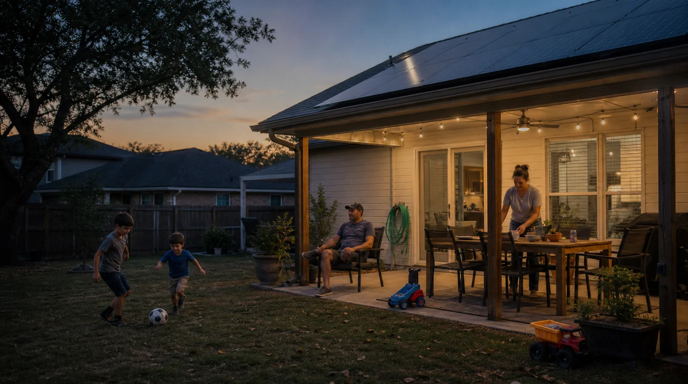 Family playing in backyard